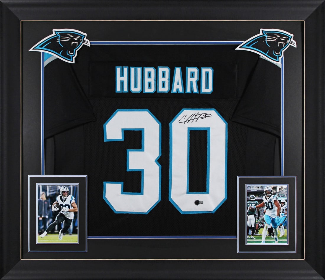 Framed Chuba Hubbard signed Panthers black pro style jersey BAS witnessed (1 of 2)