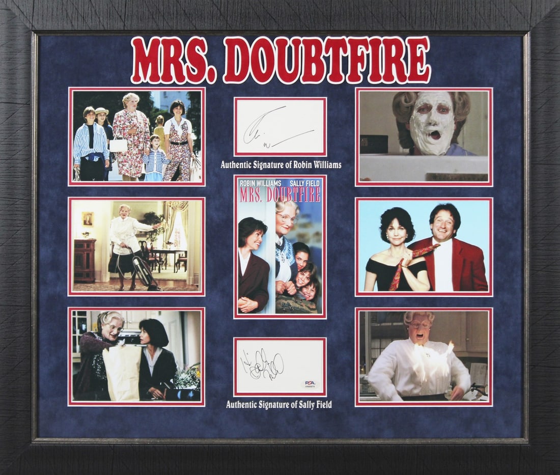Robin Williams Sally Field Mrs. Doubtfire Signed Framed Photo BAS PSA: Robin Williams Sally Field Mrs. Doubtfire Signed Framed Photo BAS PSA This stunning framed display features a photograph personally signed by the iconic duo Robin Williams and Sally Field from the bel