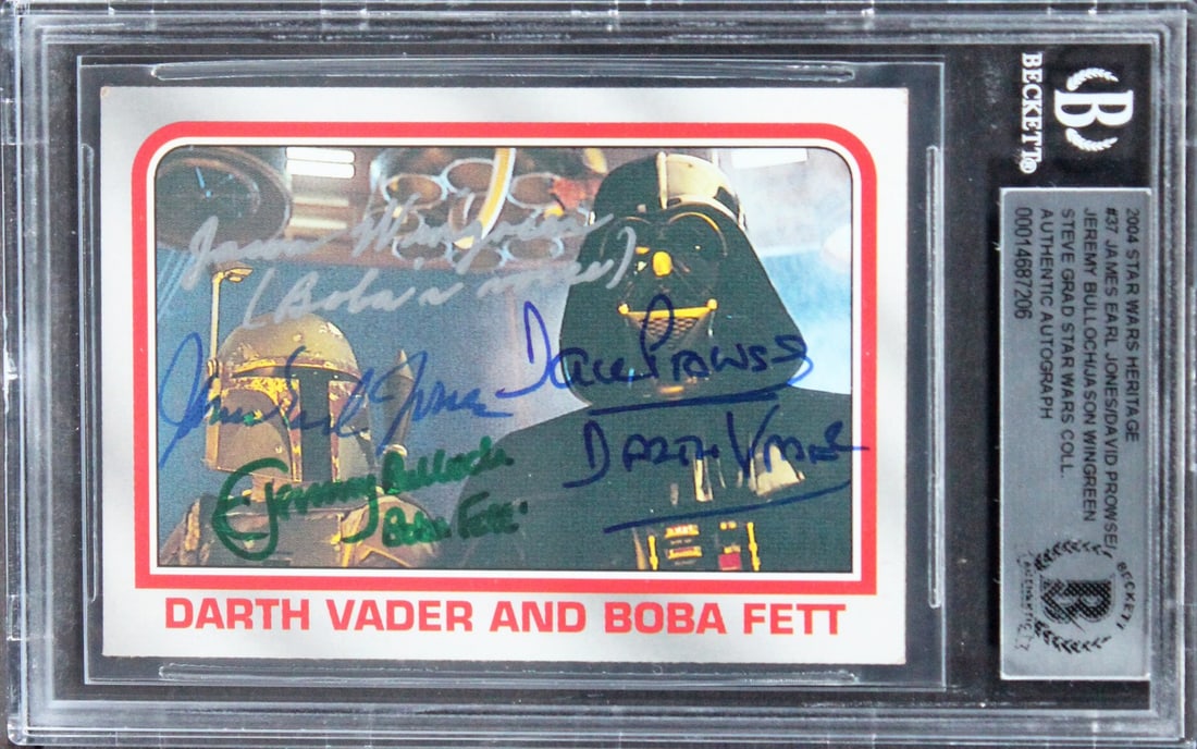 Star Wars Heritage #37 Card Signed by Jones Prowse Bulloch Wingreen BAS Authenticated: Star Wars Heritage #37 Card Signed by Jones Prowse Bulloch Wingreen BAS Authenticated This is a signed 2004 Star Wars Heritage #37 card featuring the autographs of iconic actors James Earl Jones, Davi
