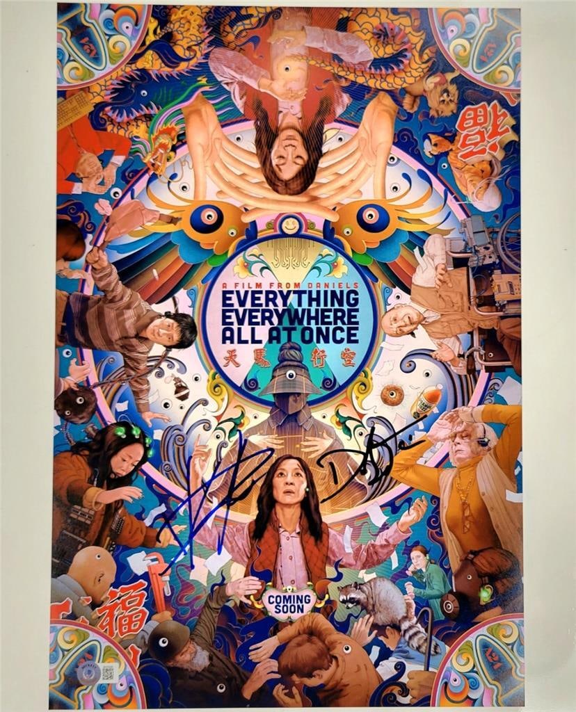 Signed Everything Everywhere 12x18 Photo by Kwan and Scheinert BAS Authenticated: Signed Everything Everywhere 12x18 Photo by Kwan and Scheinert BAS Authenticated This is an original 12x18 photograph poster from the acclaimed film "Everything Everywhere All at Once," featuring the 