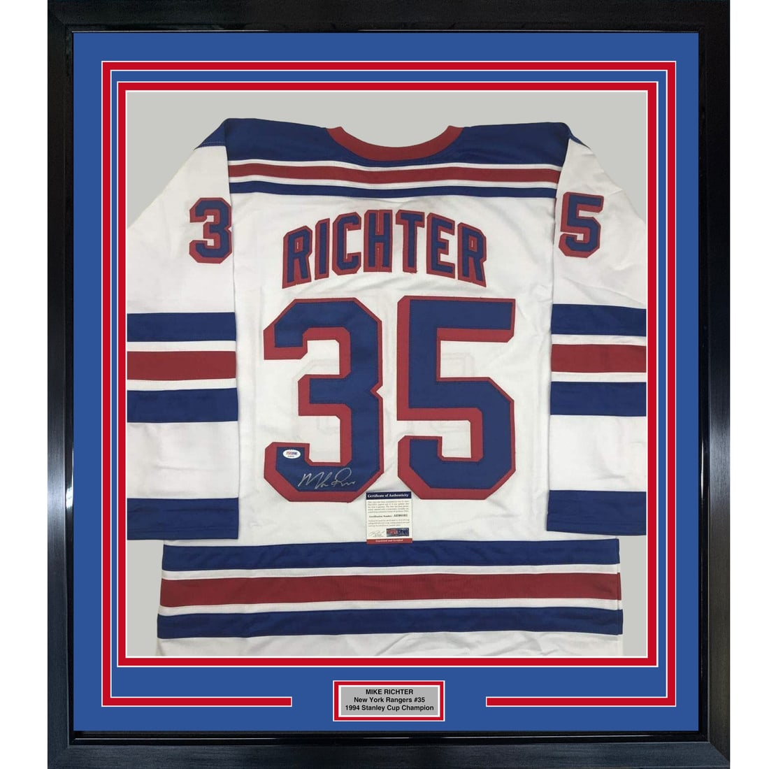 Framed Autographed Mike Richter New York Rangers Jersey PSA/DNA COA 33x42 (1 of 2)