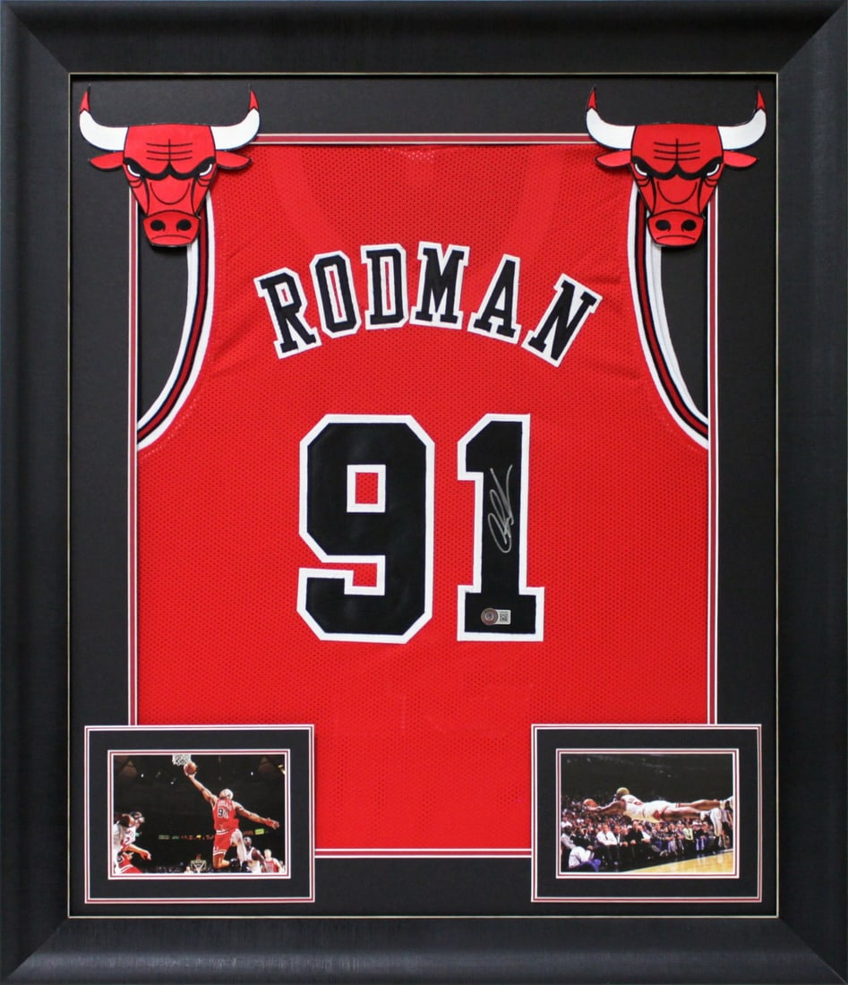 Dennis Rodman Signed Framed Jersey Chicago Bulls BAS Witnessed: Dennis Rodman Signed Framed Jersey Chicago Bulls BAS Witnessed Celebrate your Chicago Bulls fandom with this authentic signed red pro-style framed jersey by Dennis Rodman. This impressive piece featur