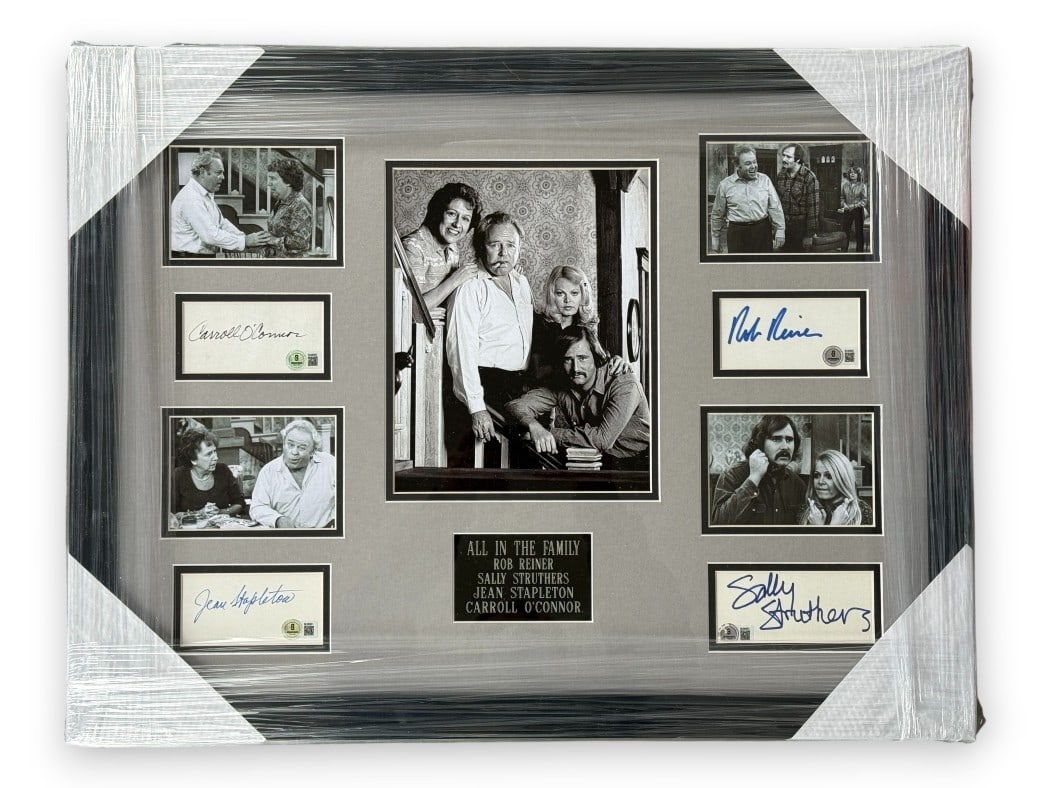 Beckett Authenticated All In The Family Cast Cuts Framed 20x26: Beckett Authenticated All In The Family Cast Cuts Framed 20x26 This custom-framed display features original autographed cuts from the cast of All In The Family, including Rob Reiner, Sally Struthers, 
