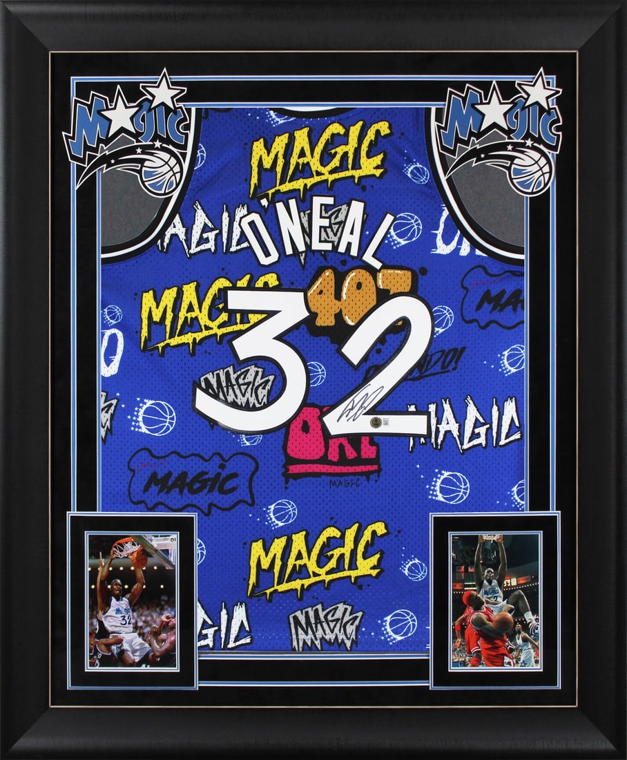 Shaquille O'Neal Signed Orlando Magic Framed Blue Jersey BAS Authentication: Shaquille O'Neal Signed Orlando Magic Framed Blue Jersey BAS Authentication This stunning autographed jersey features Shaquille O'Neal of the Orlando Magic, showcasing his iconic alternate blue design