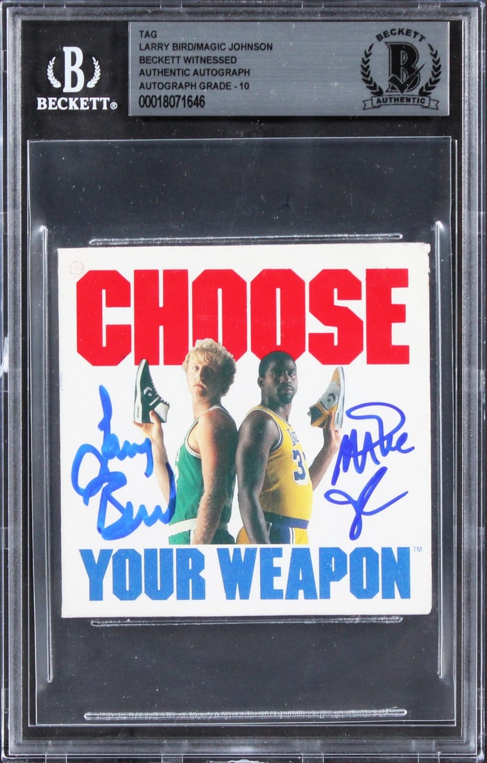 Larry Bird Magic Johnson Signed Converse Weapon Shoe Tag BAS Gem Mint 10 (1 of 2)