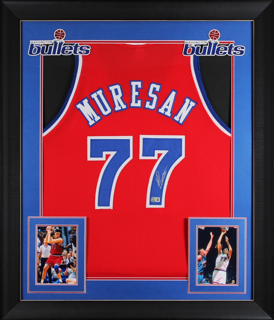 Gheorghe Muresan Signed Washington Bullets Red Framed Jersey BAS Witness Authentication: Gheorghe Muresan Signed Washington Bullets Red Framed Jersey BAS Witness Authentication This professionally framed red pro style jersey has been personally signed by Gheorghe Muresan of the Washington