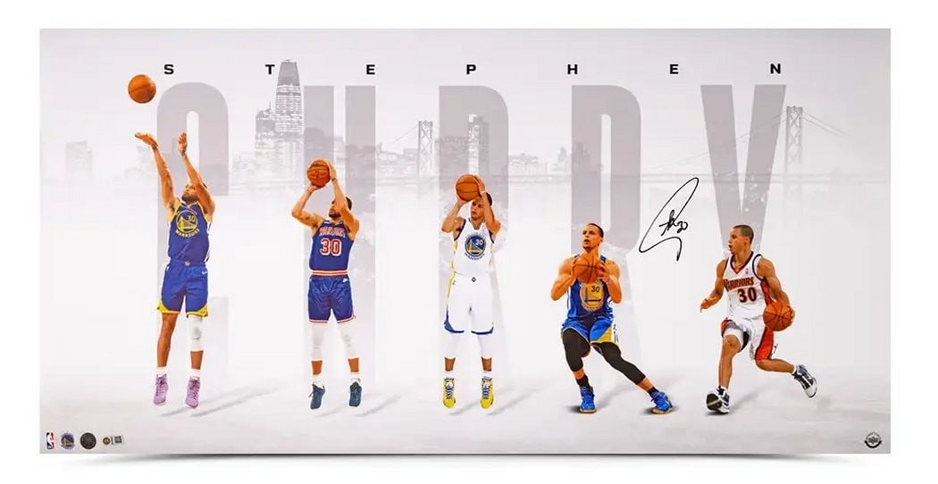 Stephen Curry Autographed 18x36 Photo Warriors Collage Upper Deck Certified: Stephen Curry Autographed 18x36 Photo Warriors Collage Upper Deck Certified Celebrate the legacy of Stephen Curry with this stunning autographed 18" x 36" photo, titled "One and Only". This original p