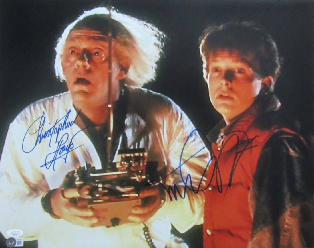 Michael J Fox Christopher Lloyd Autographed 16x20 Back to the Future Photo JSA BAS: Michael J Fox Christopher Lloyd Autographed 16x20 Back to the Future Photo JSA BAS This is an authentic, autographed 16x20 photo from the iconic film "Back to the Future," featuring the signatures of 