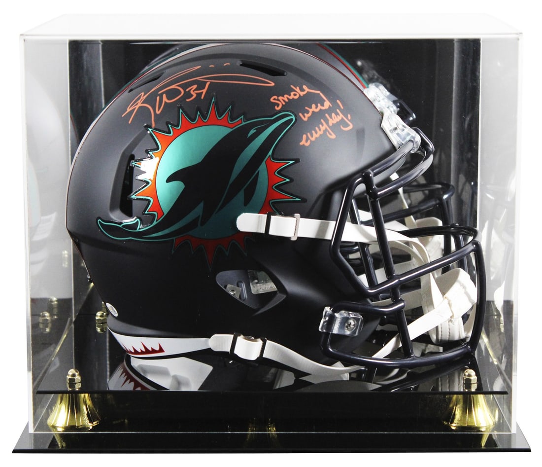 Ricky Williams Autographed Dolphins Full Size Rivalries Speed Helmet With JSA Case: Ricky Williams Autographed Dolphins Full Size Rivalries Speed Helmet With JSA Case This Miami Dolphins Rivalries Full Size Speed Replica Helmet has been personally signed by Ricky Williams, featuring 