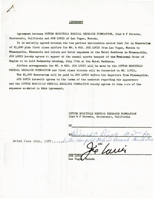 Joe Louis 1977 5-Page Hospital Agreement 8.5X11 PSA DNA Signed (1 of 5)