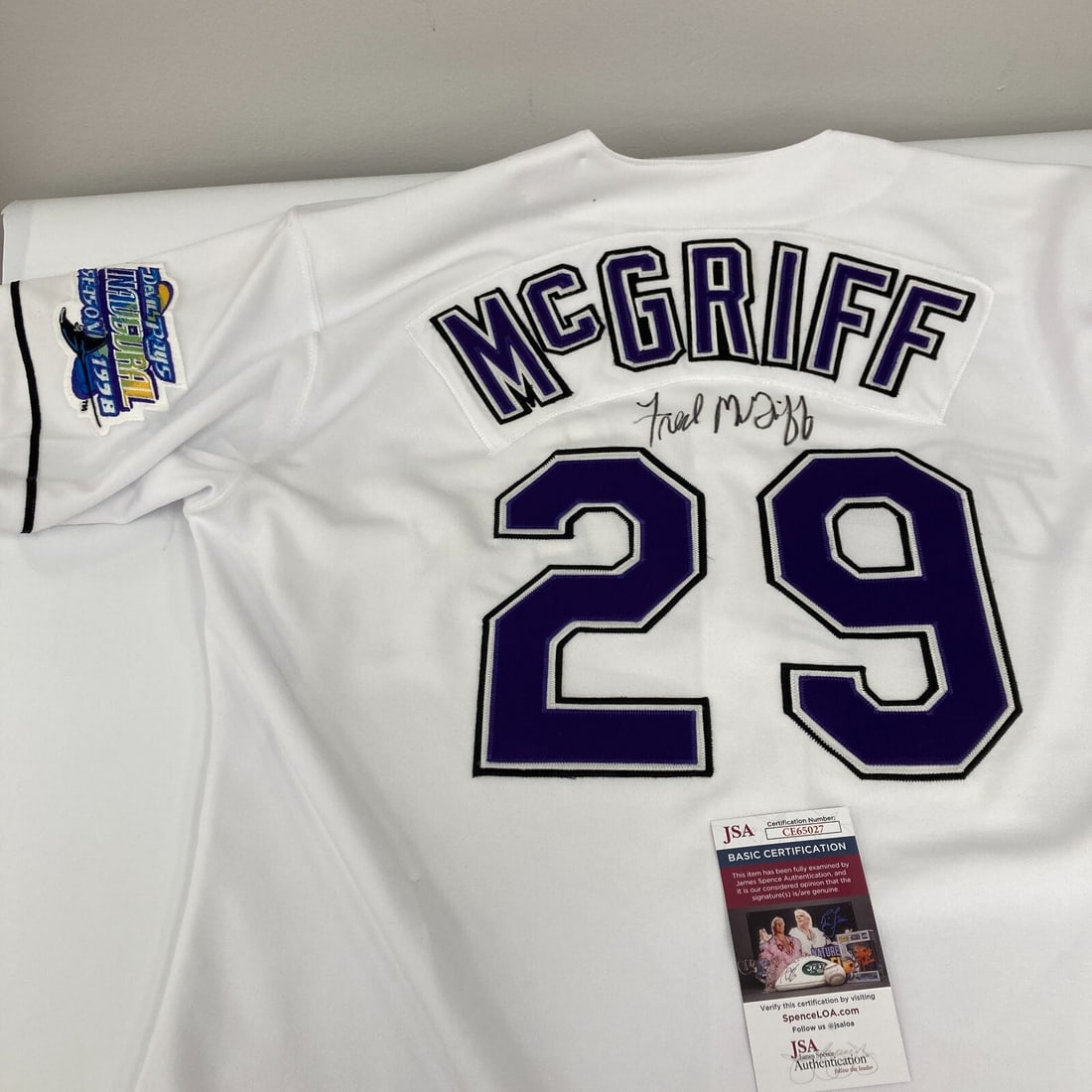 Game Issued Tampa Bay Devil Rays Jersey Signed by Fred McGriff JSA Authenticated: Game Issued Tampa Bay Devil Rays Jersey Signed by Fred McGriff JSA Authenticated This is an original Tampa Bay Devil Rays Russell jersey that was game-issued and signed by Fred McGriff. The autograph 