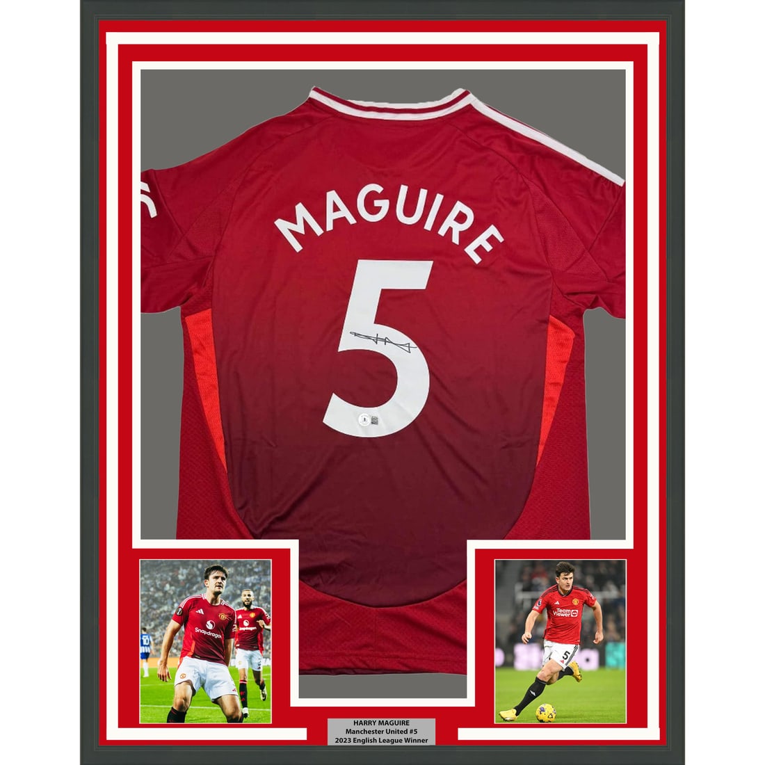 Framed Signed Harry Maguire Manchester United Jersey with BAS COA: Framed Signed Harry Maguire Manchester United Jersey with BAS COA This professionally framed and matted item features an autographed Harry Maguire Manchester United jersey, perfect for any fan's colle
