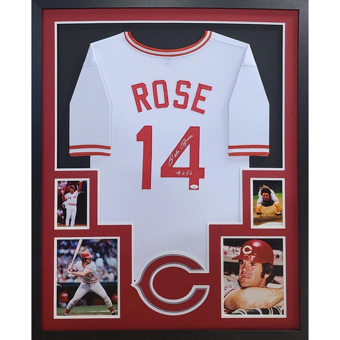 Pete Rose Signed Framed Jersey JSA Authenticated Cincinnati Reds 42x34: Pete Rose Signed Framed Jersey JSA Authenticated Cincinnati Reds 42x34 Celebrate baseball history with this authentic Pete Rose signed framed jersey. The jersey features a detailed Cincinnati Reds log