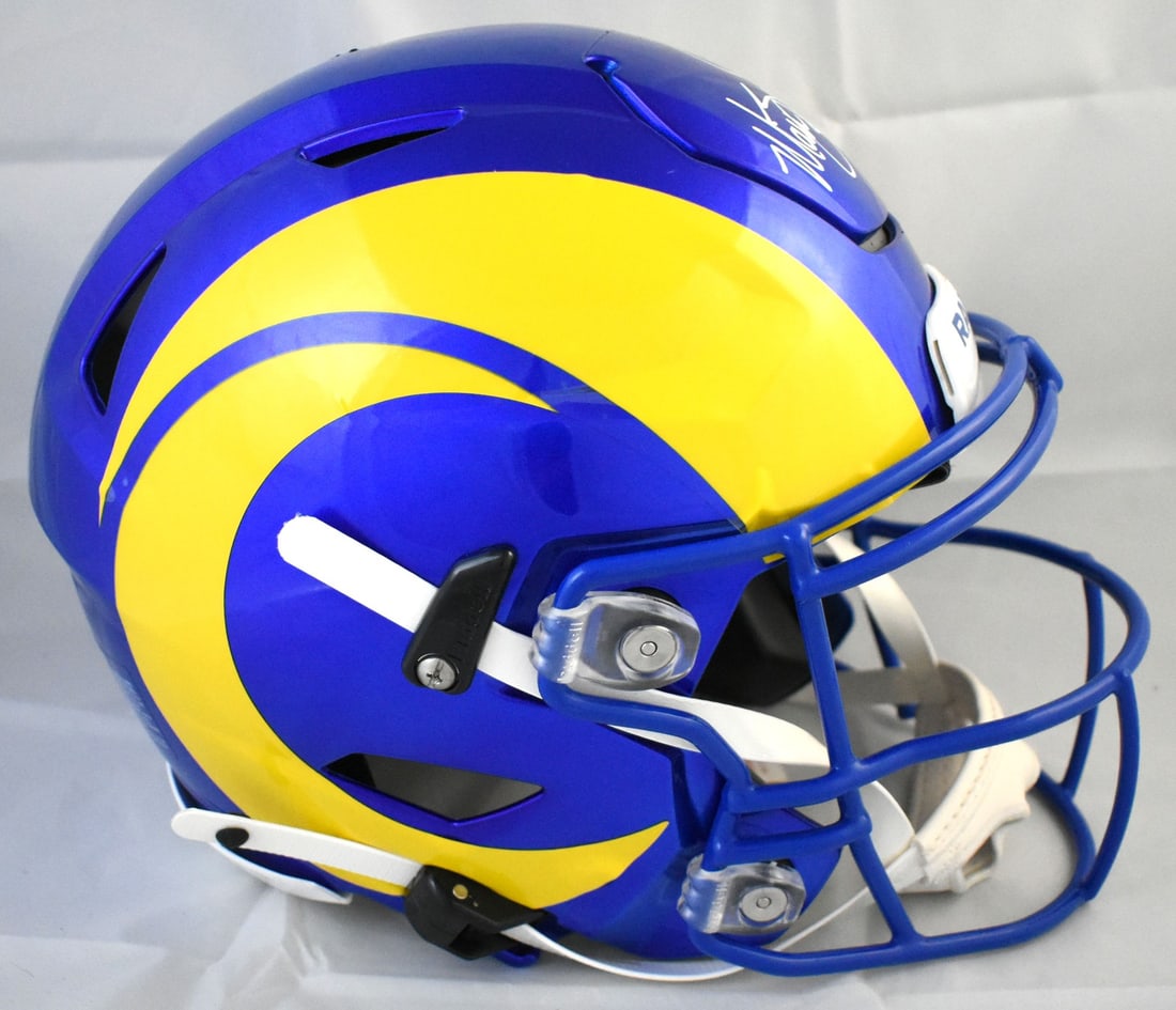 Autographed Los Angeles Rams Speedflex Helmet by Matthew Stafford Beckett Hologram: Autographed Los Angeles Rams Speedflex Helmet by Matthew Stafford Beckett Hologram This pre-owned Los Angeles Rams full-size Speedflex helmet is signed by Matthew Stafford. It is an original football 