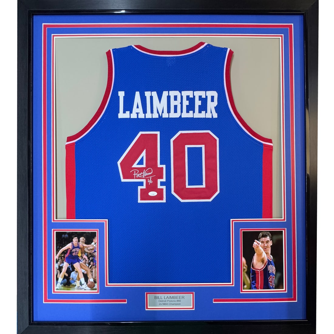 Framed Bill Laimbeer Autographed Jersey Detroit Pistons JSA COA 35x39: Framed Bill Laimbeer Autographed Jersey Detroit Pistons JSA COA 35x39 Celebrate the legacy of Bill Laimbeer with this stunning framed autographed jersey from his time with the Detroit Pistons. This or