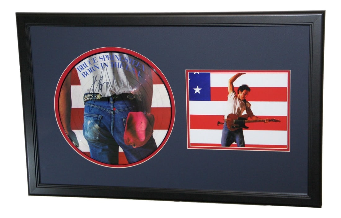 Bruce Springsteen Autographed Born in The USA Album Framed JSA LOA: Bruce Springsteen Autographed Born in The USA Album Framed JSA LOA This is an authentic, autographed framed album of Bruce Springsteen's iconic 'Born in The USA.' The album features Bruce Springsteen'