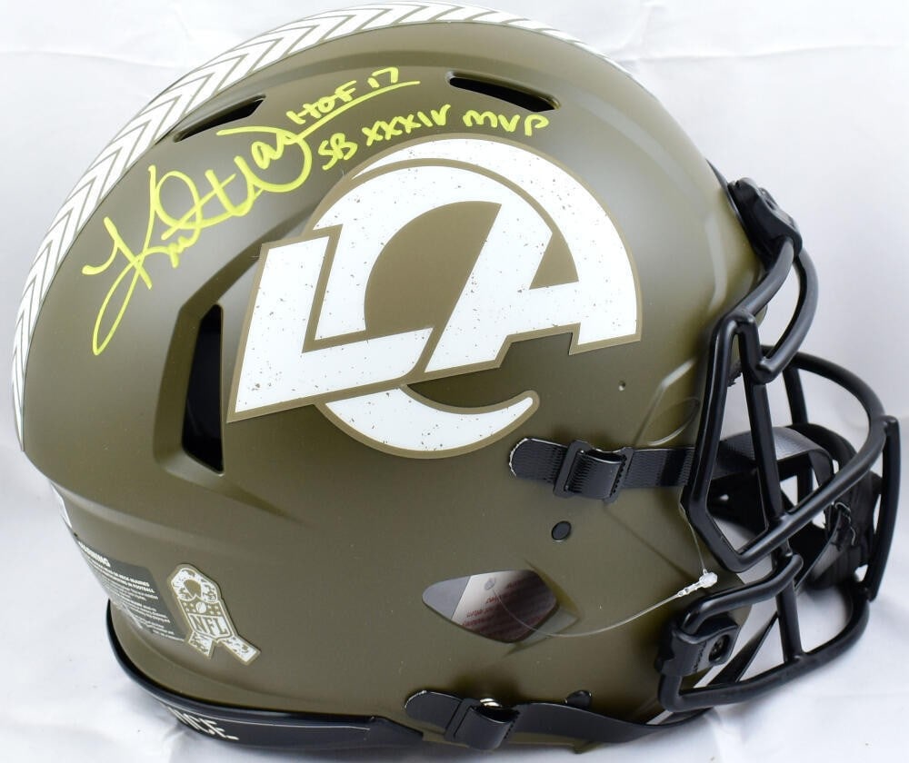 Kurt Warner autographed Rams Salute to Service speed helmet Beckett witness (1 of 10)