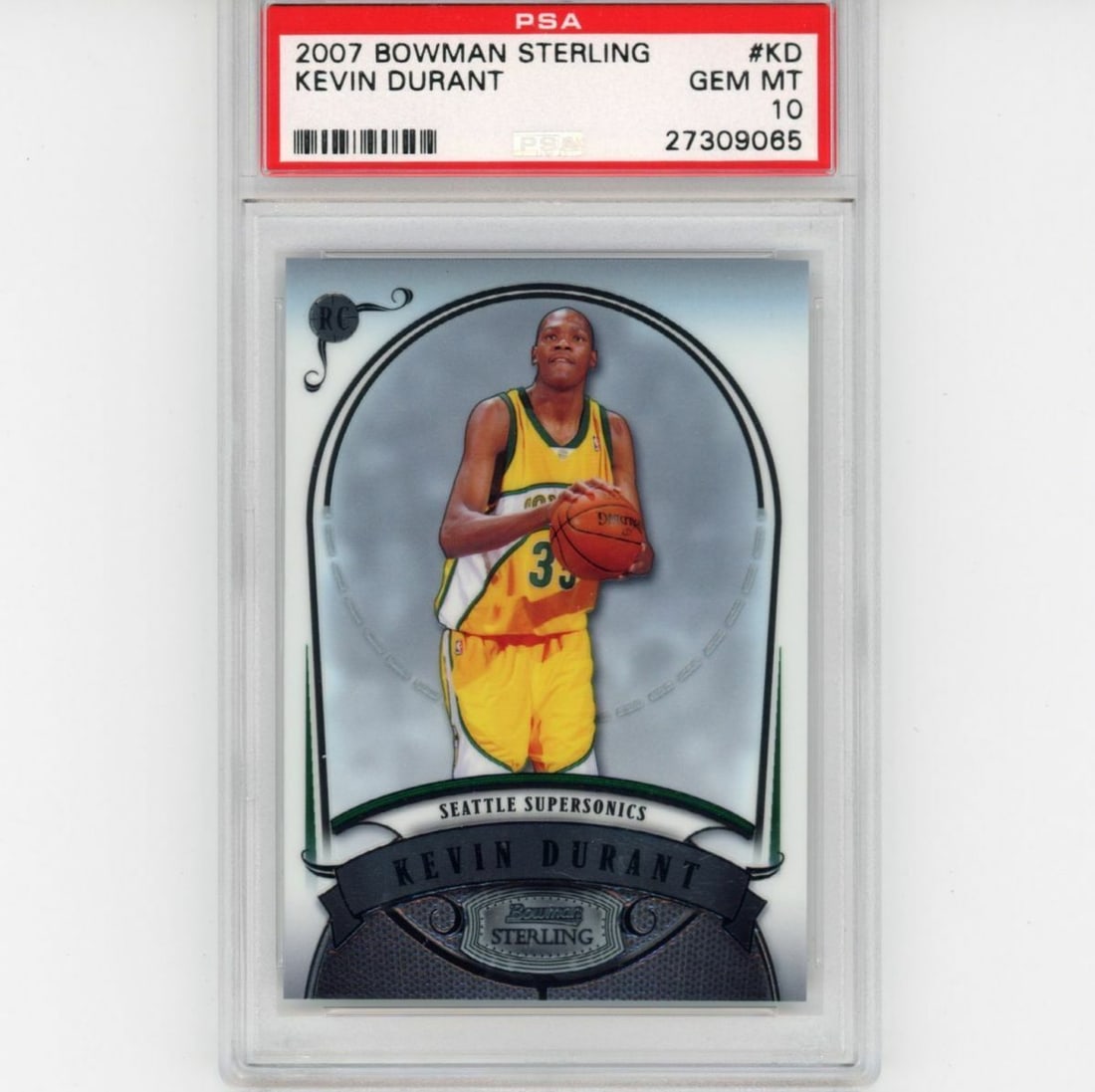 2007-08 Bowman Sterling Kevin Durant Autographed Rookie Card PSA 10: 2007-08 Bowman Sterling Kevin Durant Autographed Rookie Card PSA 10 This is a graded 2007-08 Bowman Sterling Kevin Durant #KD rookie basketball card, certified by Professional Sports Authenticator (PS