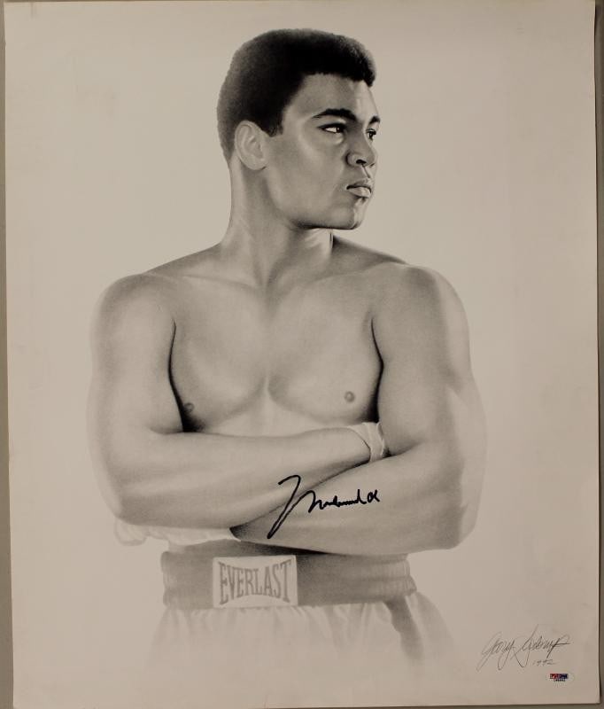 Muhammad Ali Signed 20x24 Lithograph Autographed PSA/DNA Certified: Muhammad Ali Signed 20x24 Lithograph Autographed PSA/DNA Certified This authentic 20X24 lithograph is a remarkable tribute to the legendary boxer Muhammad Ali. Featuring his signature, this piece has 