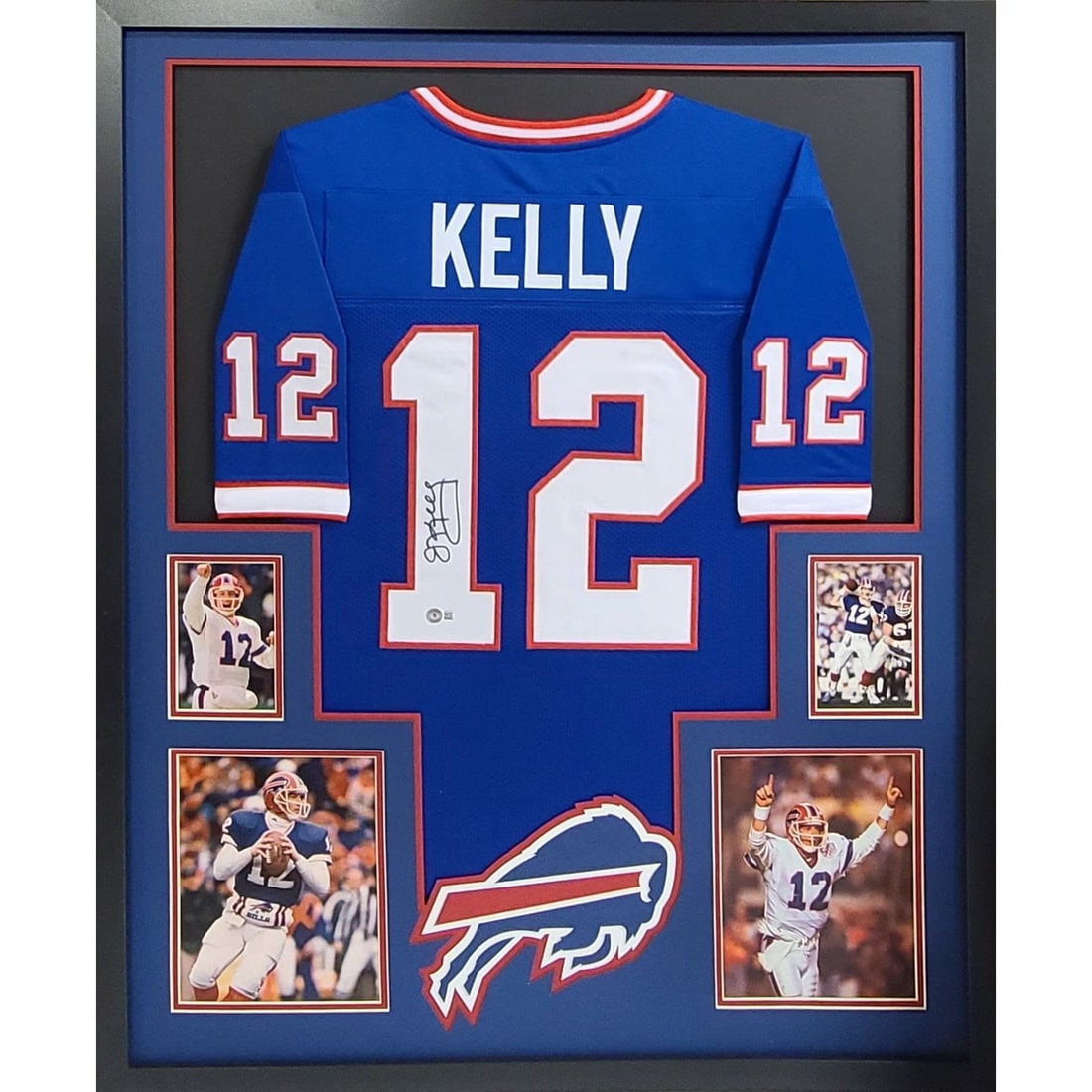 Jim Kelly Autographed Framed Jersey Buffalo Bills Beckett Certified: Jim Kelly Autographed Framed Jersey Buffalo Bills Beckett Certified This framed jersey features the autographed signature of legendary quarterback Jim Kelly, an iconic figure of the Buffalo Bills. Aut