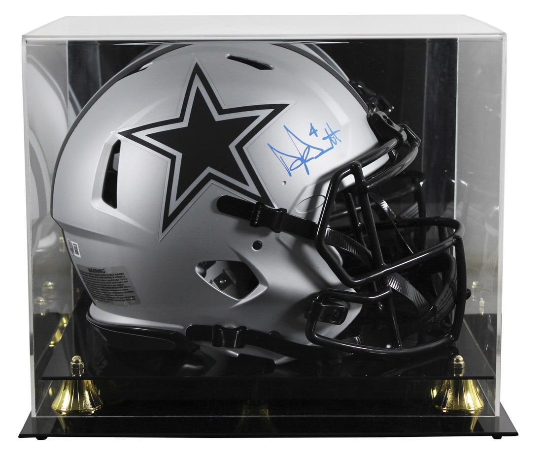 Dak Prescott Autographed Rave Full Size Helmet with BAS Authentication: Dak Prescott Autographed Rave Full Size Helmet with BAS Authentication This is an authentic Dak Prescott signed Dallas Cowboys full-size Rave Speed Proline helmet, complete with a UV mirrored back acr