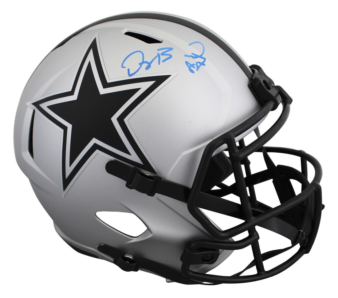 Dez Bryant Autographed Dallas Cowboys Rave Speed Replica Helmet BAS Witnessed: Dez Bryant Autographed Dallas Cowboys Rave Speed Replica Helmet BAS Witnessed This Dallas Cowboys Rave Alternate Riddell full-size Speed Replica helmet has been personally signed by Dez Bryant. The au