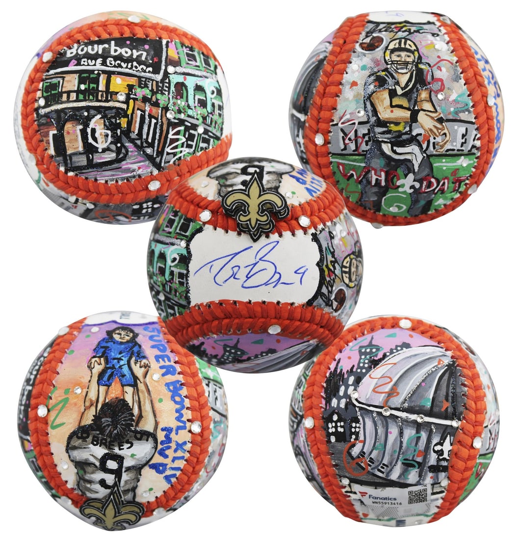 Drew Brees autographed Fazzino hand painted baseball with Swarovski crystals (1 of 7)