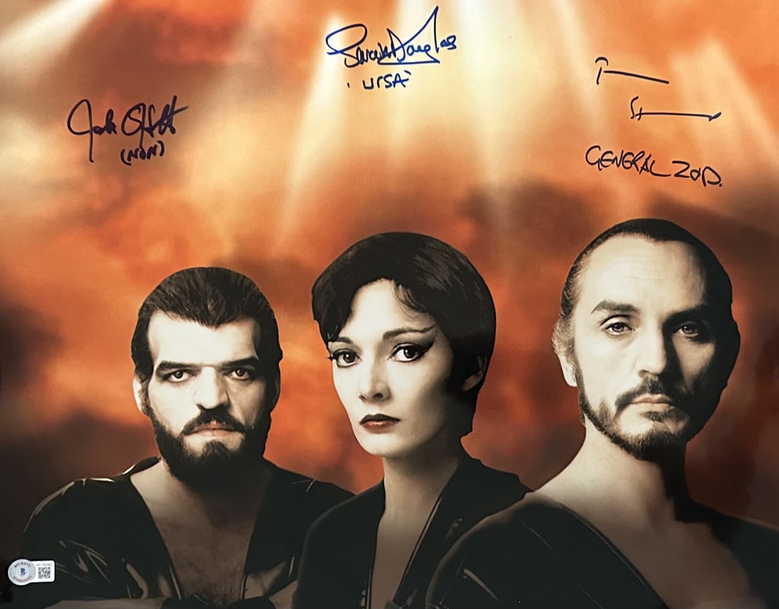 Superman II Signed 16x20 Photo by Stamp Douglas O'Halloran Beckett Authenticated: Superman II Signed 16x20 Photo by Stamp Douglas O'Halloran Beckett Authenticated This stunning 16x20 photograph features the iconic signatures of actors Terence Stamp, Sarah Douglas, and Jack O'Hallor