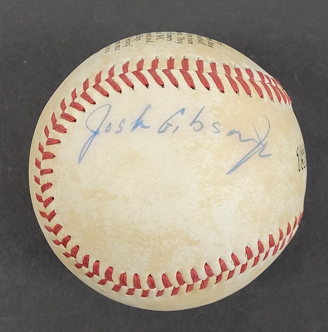 Josh Gibson Jr. Signed Negro League Baseball Beckett Authenticated: Josh Gibson Jr. Signed Negro League Baseball Beckett Authenticated This is a single signed Negro League baseball by the legendary player Josh Gibson Jr., known for his incredible talent in baseball hi