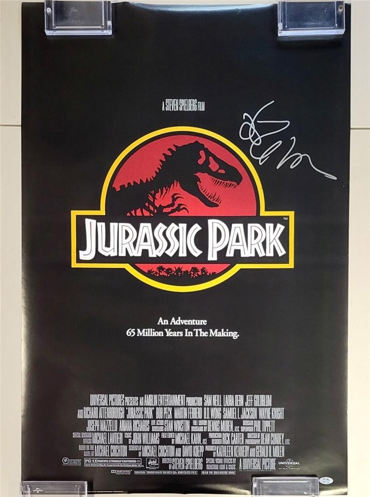 Jurassic Park 24x36 Poster Signed by Jeff Goldblum with PSA Authentication: Jurassic Park 24x36 Poster Signed by Jeff Goldblum with PSA Authentication This is an original full-size Jurassic Park movie poster measuring 24x36 inches, autographed by Jeff Goldblum. The signature 