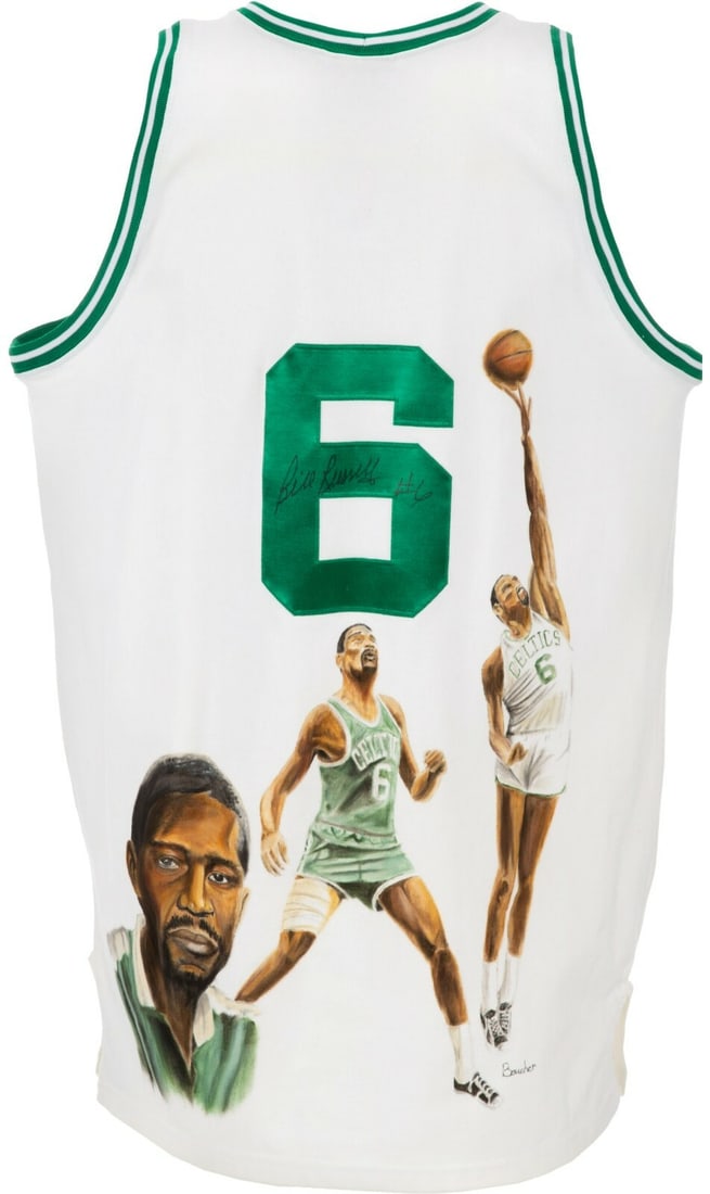Bill Russell Twice Signed Celtics Jersey Mitchell & Ness PSA COA: Bill Russell Twice Signed Celtics Jersey Mitchell & Ness PSA COA This authentic Mitchell & Ness Boston Celtics jersey features two signatures from the legendary NBA player Bill Russell, both rendered 