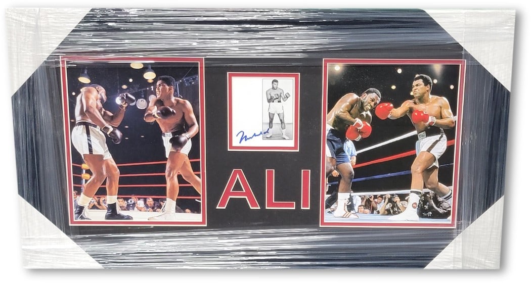 Muhammad Ali Signed Book Page Framed Display with 2 Photos JSA Authenticated: Muhammad Ali Signed Book Page Framed Display with 2 Photos JSA Authenticated This remarkable piece features a hand-signed page from a book by the legendary Muhammad Ali, beautifully framed alongside t