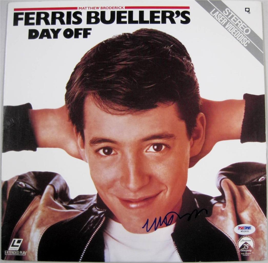 Ferris Bueller's Day Off LaserDisc Signed by Matthew Broderick PSA/DNA Authenticated: Ferris Bueller's Day Off LaserDisc Signed by Matthew Broderick PSA/DNA Authenticated This is an original Ferris Bueller's Day Off laser videodisc signed by Matthew Broderick. The item originates from 