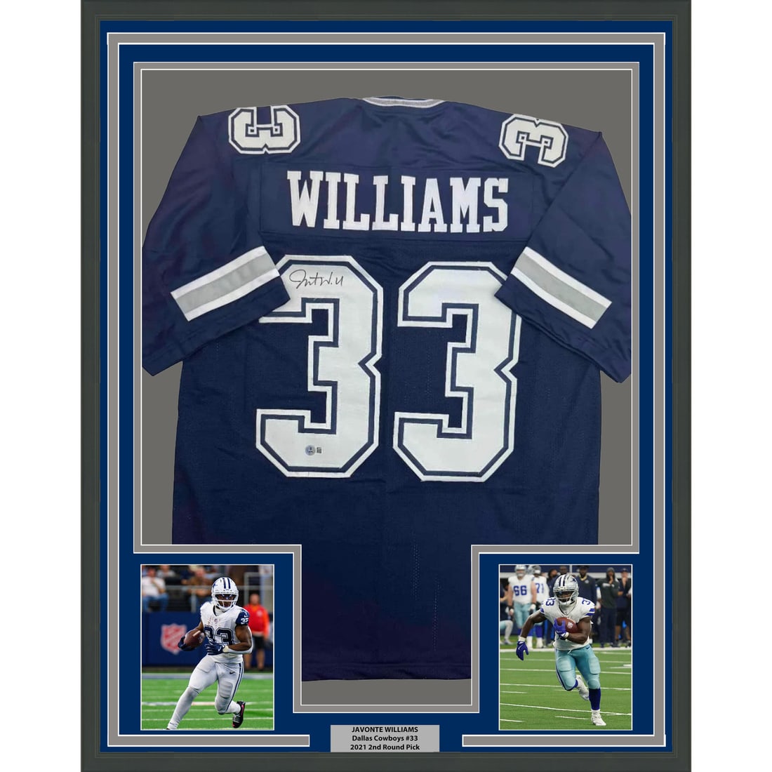Javonte Williams framed Dallas Cowboys blue jersey 35x39 signed JSA COA (1 of 2)