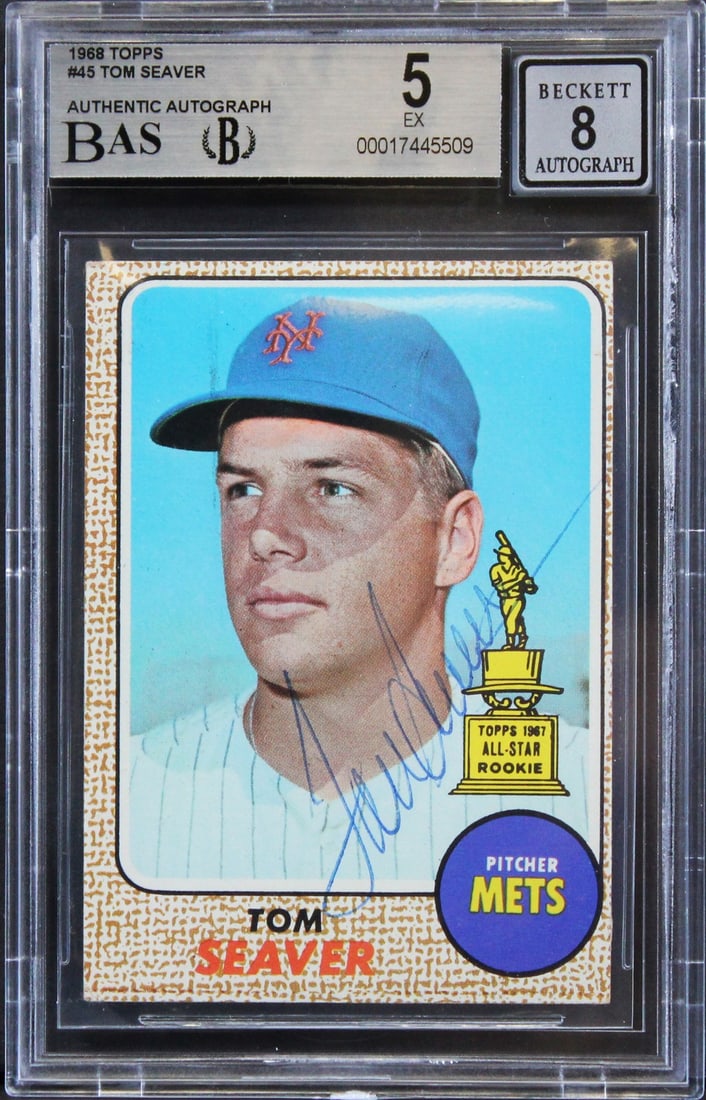 Tom Seaver 1968 Topps #45 Mets Autographed Beckett Slabbed Card (1 of 2)