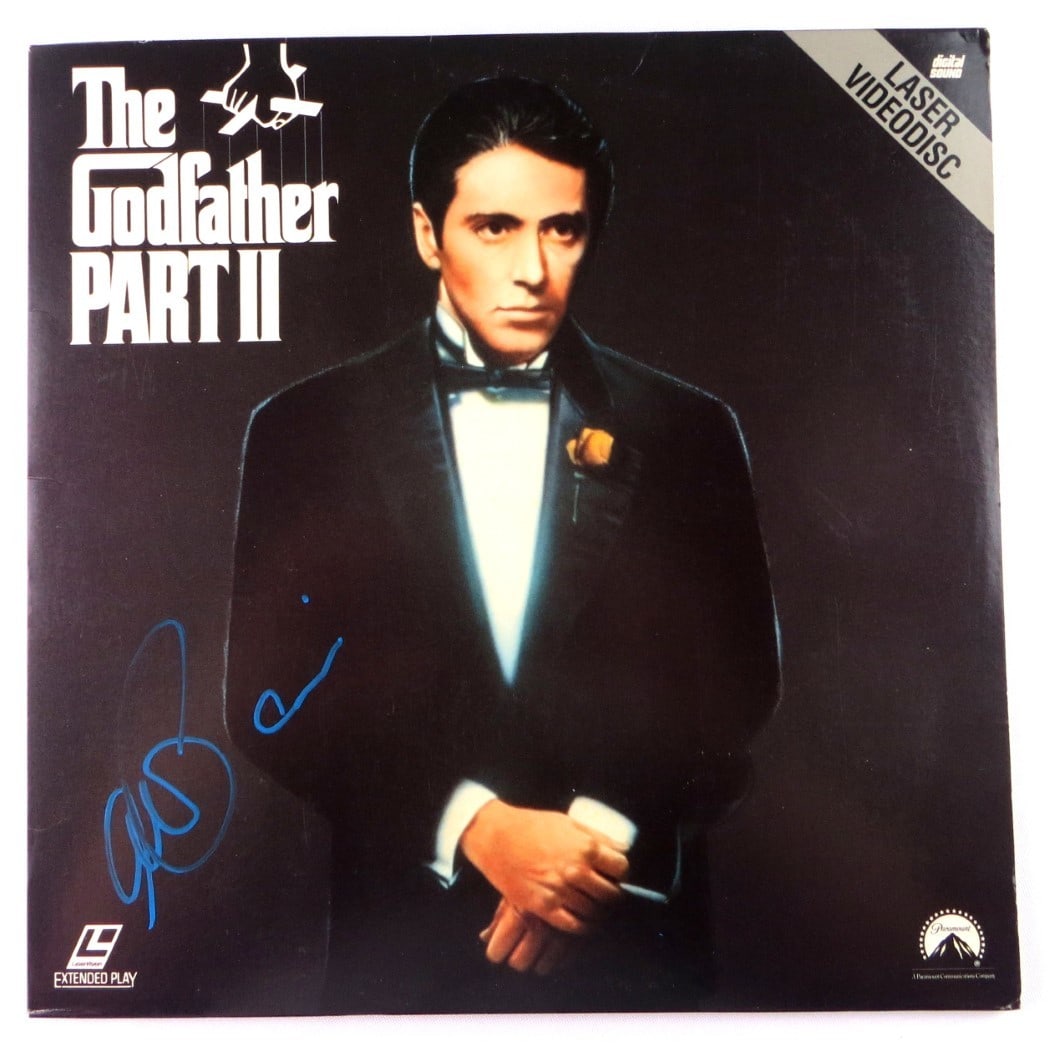 JSA authenticated Al Pacino Godfather Part II laserdisc cover: JSA authenticated Al Pacino Godfather Part II laserdisc cover This is an original laserdisc cover for "The Godfather Part II" that has been hand-signed by Al Pacino. The autograph has been authenticat