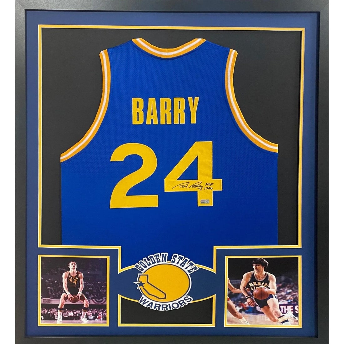 Framed Rick Barry Autographed Warriors Jersey with Tristar Authentication: Framed Rick Barry Autographed Warriors Jersey with Tristar Authentication This is a framed Golden State Warriors jersey autographed by Rick Barry. The jersey comes with a Tristar tamper-proof sticker 