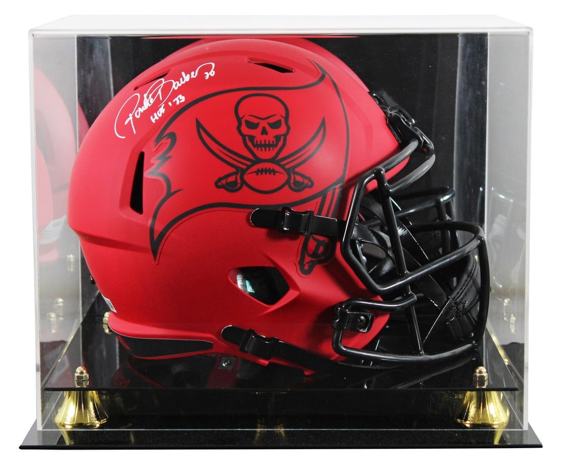 Ronde Barber Signed Tampa Bay Buccaneers HOF 2023 Full Size Helmet with Display Case BAS: Ronde Barber Signed Tampa Bay Buccaneers HOF 2023 Full Size Helmet with Display Case BAS This Tampa Bay Buccaneers Ronde Barber autographed alternate Rave Riddell full-size speed replica helmet featur