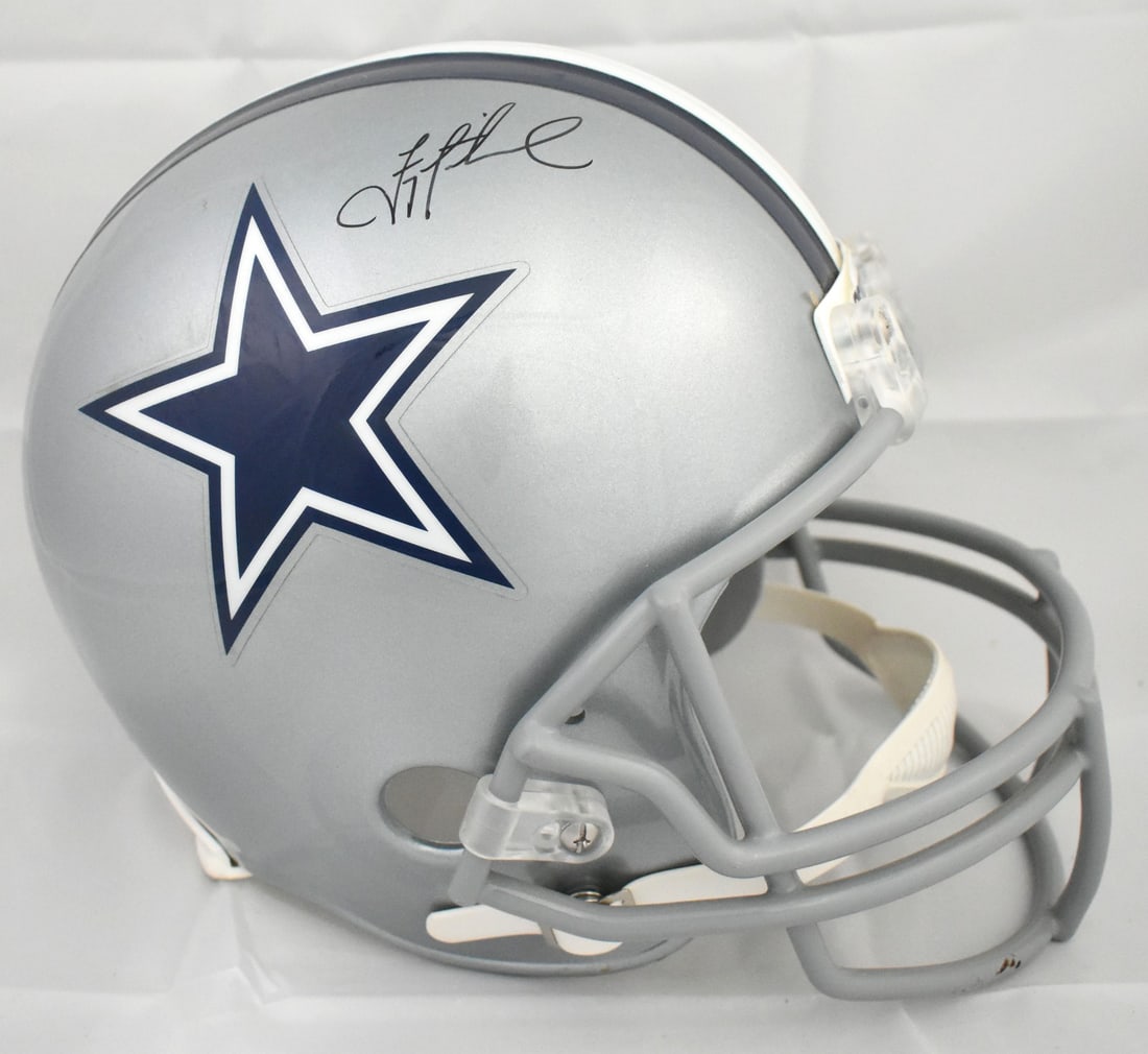 Full-Size Dallas Cowboys Helmet Signed by Troy Aikman with Beckett Hologram: Full-Size Dallas Cowboys Helmet Signed by Troy Aikman with Beckett Hologram This is a pre-owned Dallas Cowboys full-size VSR4 helmet autographed by Troy Aikman. The signature is authenticated with a B