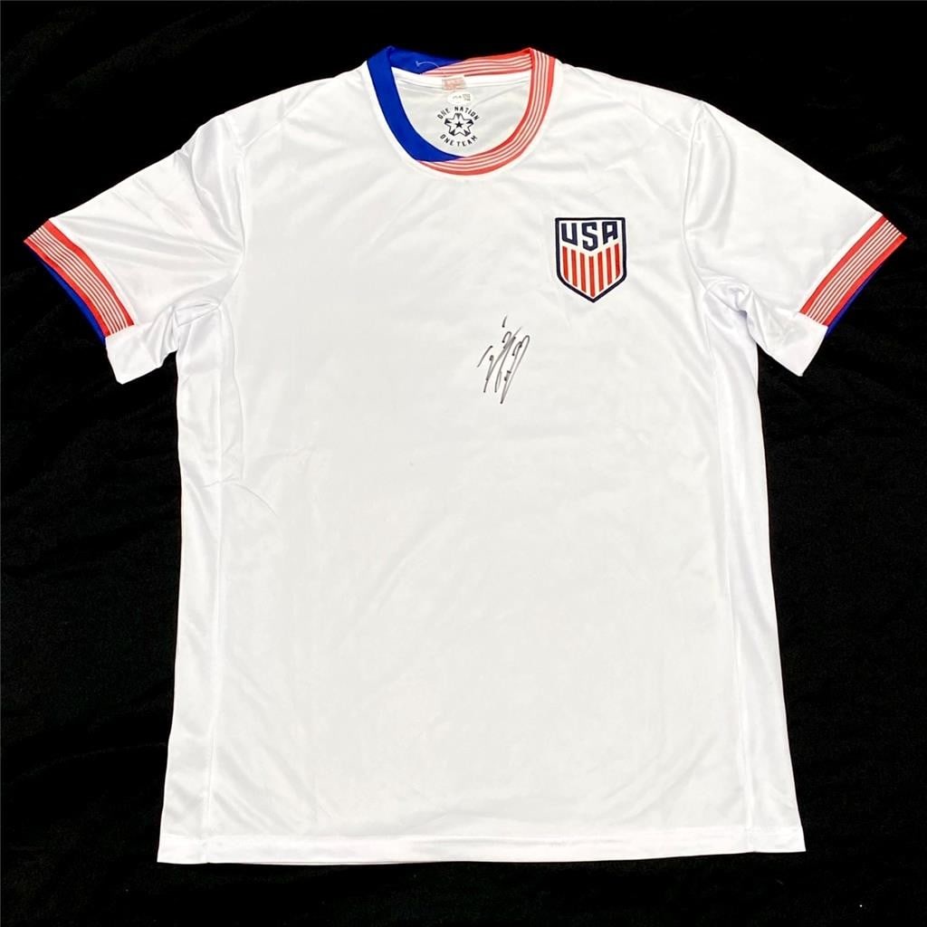 USMNT Team USA Jersey Tim Weah Autographed JSA: USMNT Team USA Jersey Tim Weah Autographed JSA This is a pre-owned Team USA soccer jersey featuring the autograph of Tim Weah. The signature has been authenticated by James Spence Authentication (JSA)