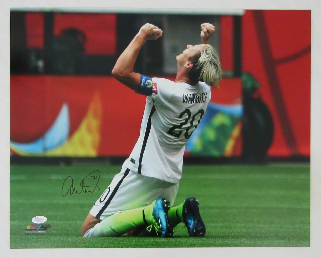 Abby Wambach Autographed 16x20 USWNT World Cup Photo JSA Certified: Abby Wambach Autographed 16x20 USWNT World Cup Photo JSA Certified Celebrate the remarkable career of Abby Wambach with this autographed 16x20 photo showcasing her in action for the US Women's Nationa