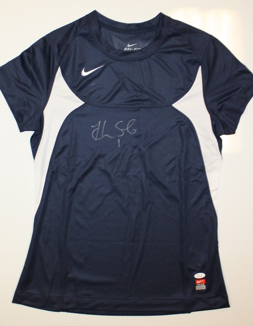 Hope Solo signed blue Nike Dri Fit soccer jersey JSA authenticated: Hope Solo signed blue Nike Dri Fit soccer jersey JSA authenticated This is a pre-owned Nike Dri-Fit blue soccer jersey autographed by Hope Solo. The autograph is authenticated by James Spence Authenti