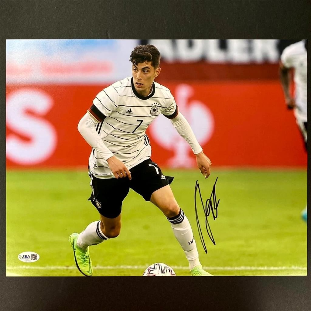 Germany Soccer 11x14 Photo Signed by Kai Havertz JSA Authenticated: Germany Soccer 11x14 Photo Signed by Kai Havertz JSA Authenticated This is an original 11x14 photo personally signed by Kai Havertz, authenticated by James Spence Authentication (JSA). The photo featu