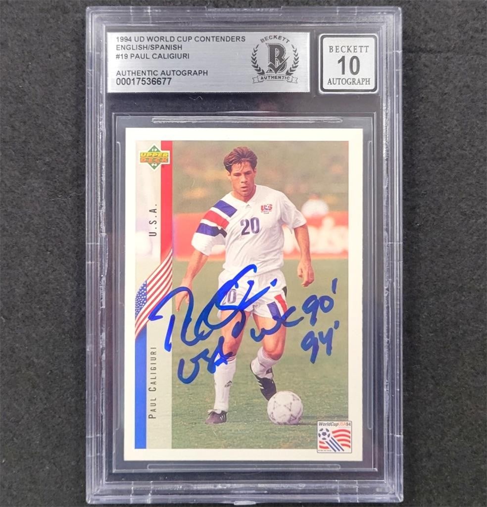 1994 Upper Deck Paul Caligiuri USA World Cup Card Beckett BAS 10 Autograph: 1994 Upper Deck Paul Caligiuri USA World Cup Card Beckett BAS 10 Autograph This 1994 Upper Deck World Cup #19 Paul Caligiuri trading card is a must-have for soccer enthusiasts and collectors. Featurin