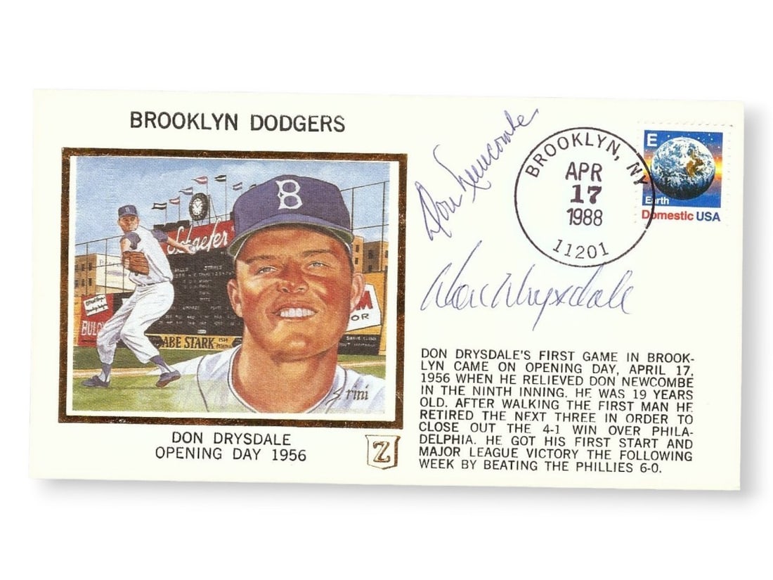 Don Drysdale Don Newcombe Signed First Day Cover Dodgers JSA Authenticated (1 of 3)