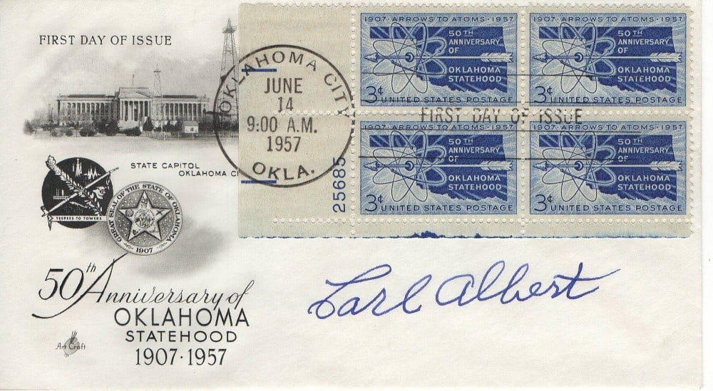 First Day Cover Signed by Carl Albert with JSA Authentication (1 of 3)
