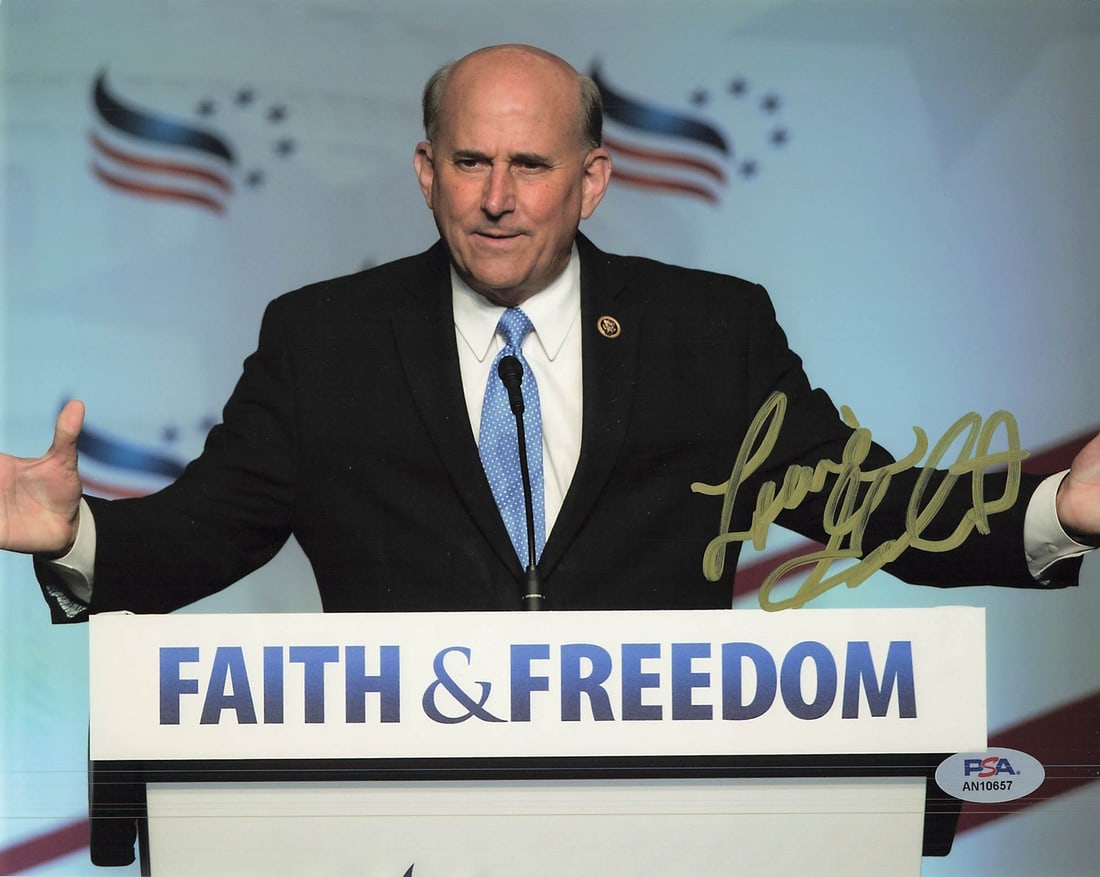 Louie Gohmert Autographed 8x10 Photo PSA/DNA Certified Signature: Louie Gohmert Autographed 8x10 Photo PSA/DNA Certified Signature This is an original 8x10 photograph signed by Louie Gohmert, featuring a high-quality print. The autograph has been authenticated by PS