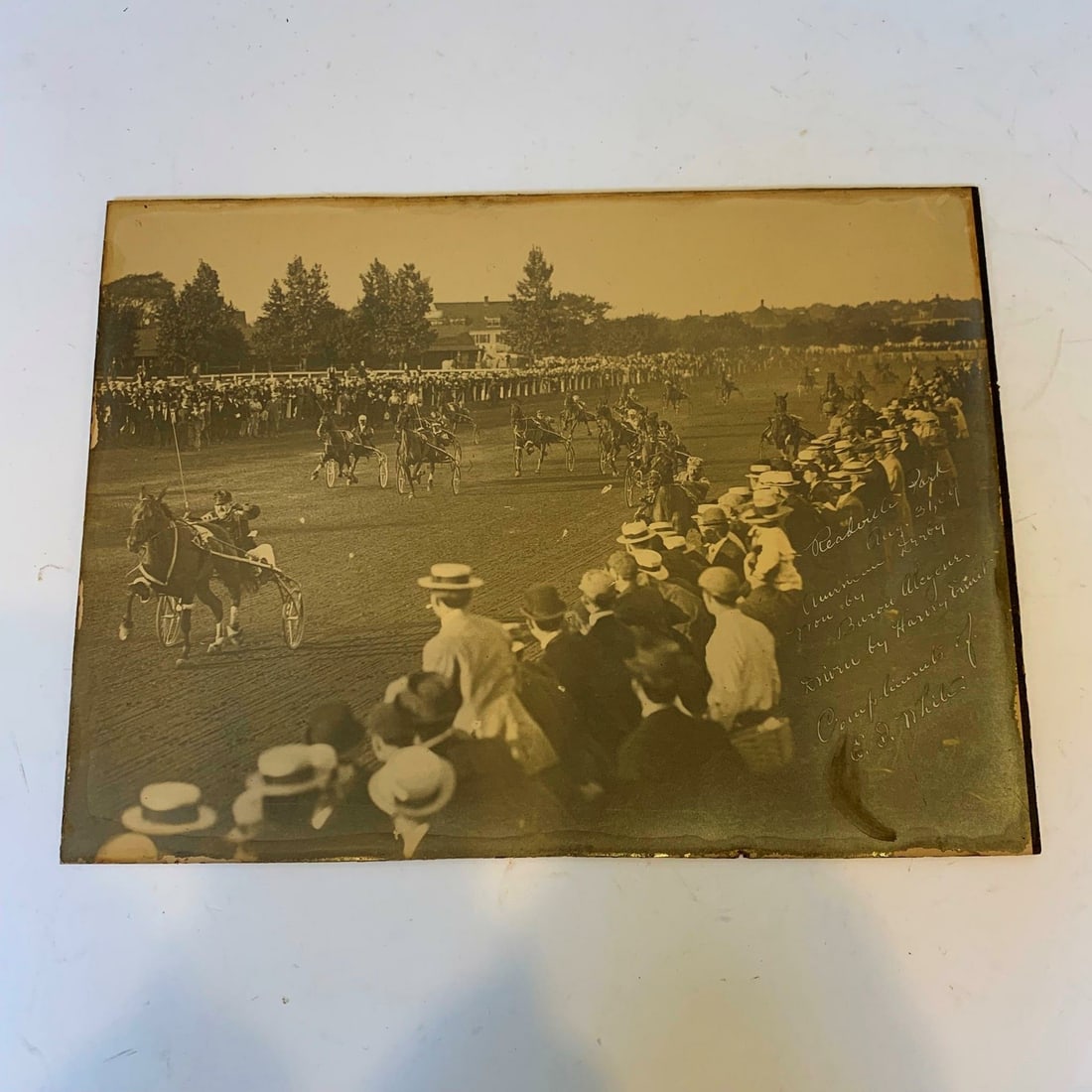 Rare Signed EJ White American Derby Racing Photo 1909: Rare Signed EJ White American Derby Racing Photo 1909 This rare signed original photograph captures the excitement of the American Derby horse racing event on August 31, 1909. The photo is signed and 