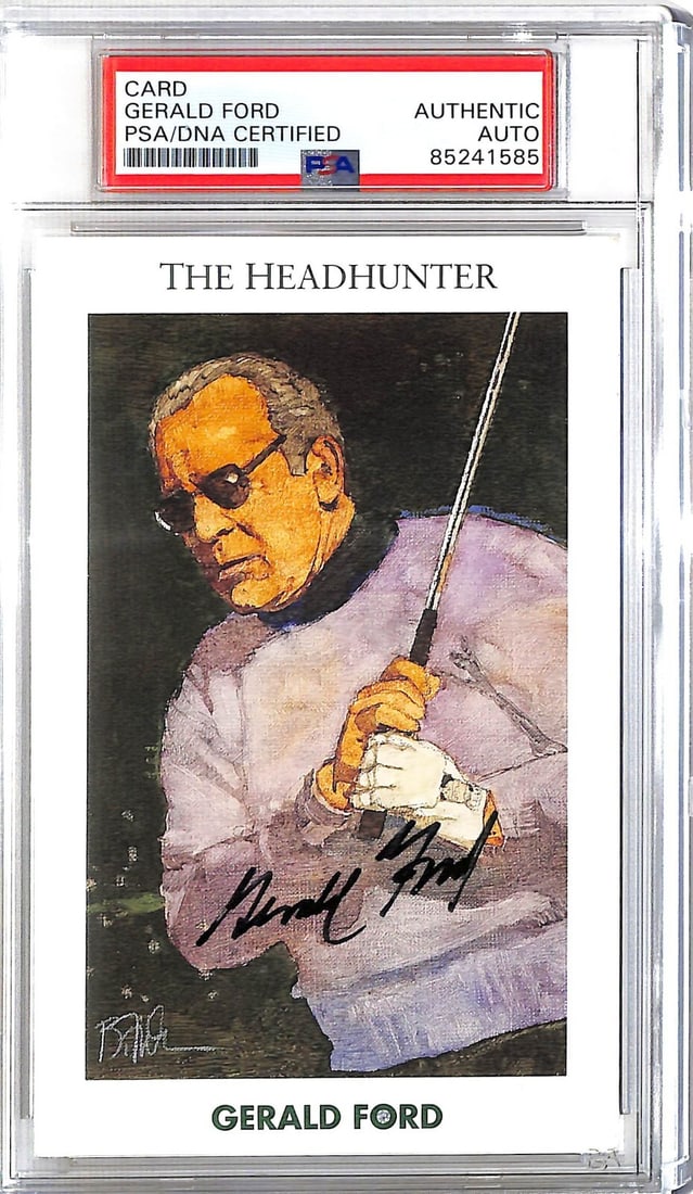 Gerald Ford Signed Golf Postcard PSA/DNA Authentic: Gerald Ford Signed Golf Postcard PSA/DNA Authentic This collectible golf postcard features the autograph of President Gerald Ford, a notable figure in American history and a passionate golfer. The pos