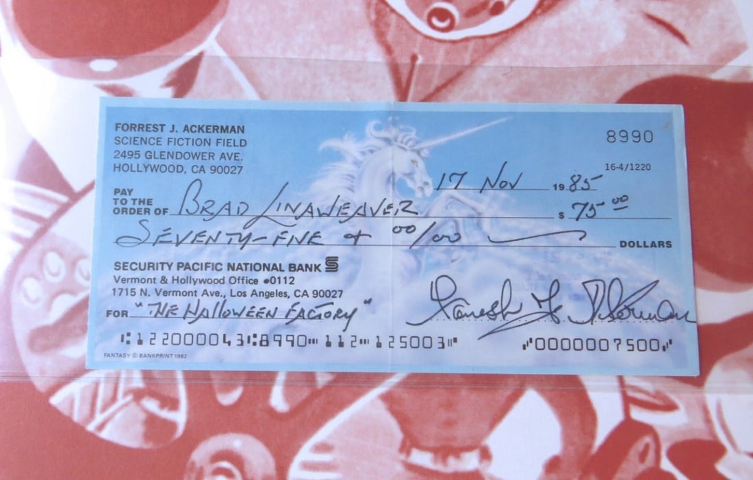 Forrest Ackerman Autographed Check with Beckett Authentication (1 of 4)